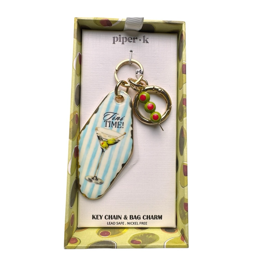 piper.k Blue Striped 'Tini Time' Key Chain‎ & Bag Charm